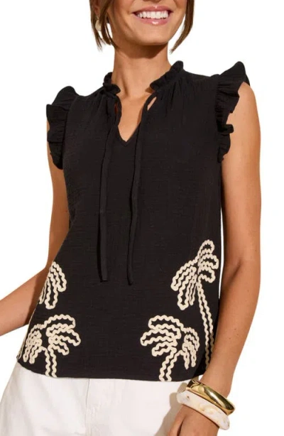 Friends Like These Palm Cornelli Tie Neck Top In Black