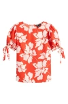 Friends Like These Print Tie Sleeve Top In Beige