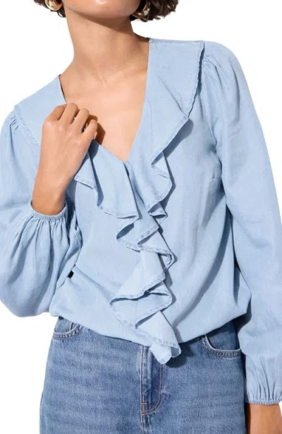 Friends Like These Ruffle Chambray Top In Blue