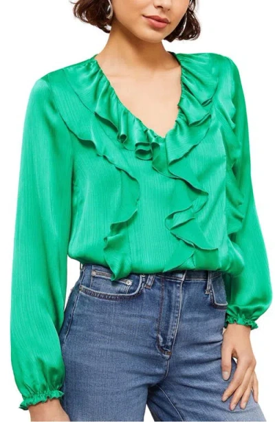 Friends Like These Ruffle Crinkle Satin Top In Green