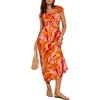 Friends Like These Ruffle Sqiare Neck Smocked Waist Maxi Sundress In Orange