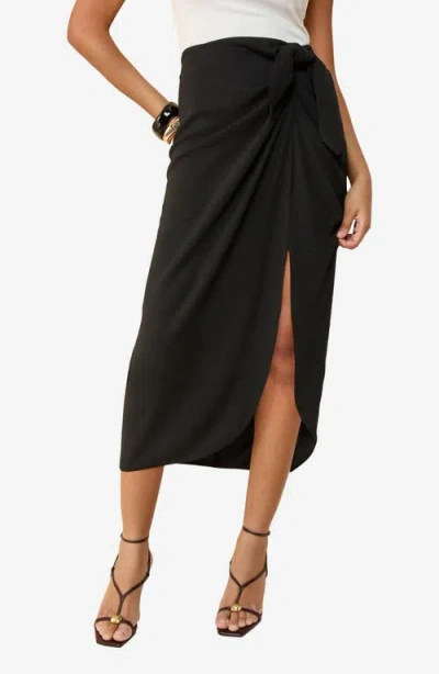 Friends Like These Sarong Tie Faux Wrap Midi Skirt In Black