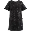 Friends Like These Sequin Bouclé Shift Minidress In Black