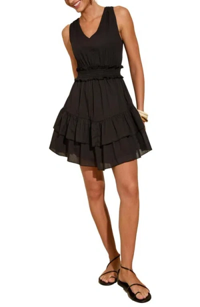 Friends Like These Smock Waist Tiered Cotton Minidress In Black