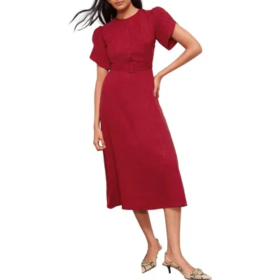 Friends Like These Tulip Sleeve Belted Midi Dress In Red