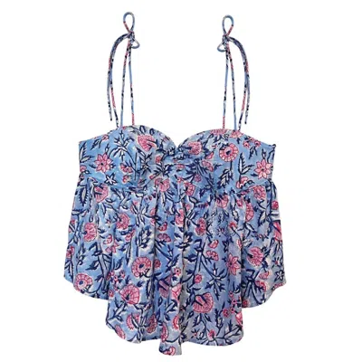 Friesenguys Women's Blue Sky Blossom Floral Cami Ribbon Top