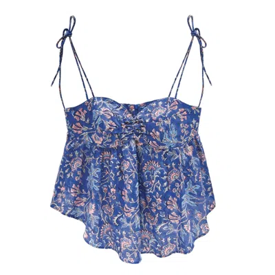 Friesenguys Women's Blue / White Periwinkle Blossom Floral Cami Ribbon Top In Multi