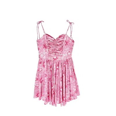 Friesenguys Women's Pink / Purple Blush Ruched Tie-strap Mini Dress In Multi