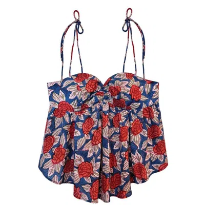 Friesenguys Women's Red / Blue Rosette Cami Ribbon Top In Multi
