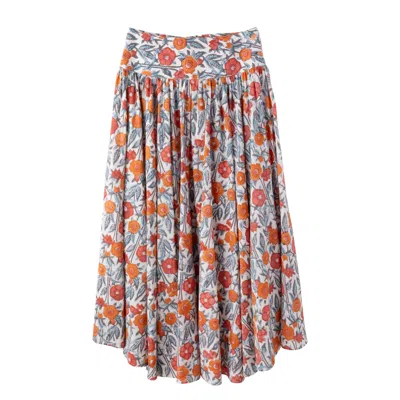 Friesenguys Women's White / Yellow / Orange Bright Blossom Maxi Yoke Flare Skirt In White/yellow/orange
