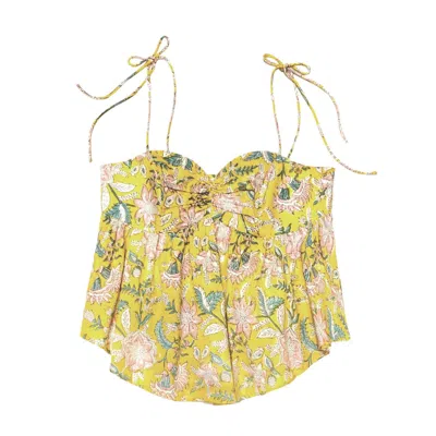 Friesenguys Women's Yellow / Orange Amber Blossom Floral Cami Ribbon Top