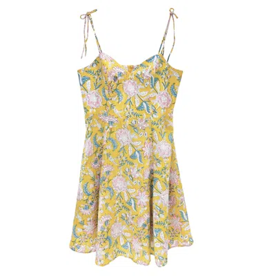Friesenguys Women's Yellow / Orange Diya Yellow Floral Tie-strap Dress