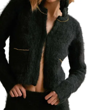 Fringe Emily Crop Cardigan In Black