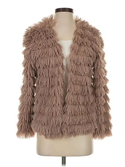 Pre-owned Fringe Faux Fur Jacket In Brown