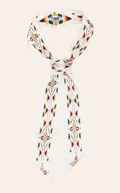 Fringe Scarves Off White & Multi-color Aztec Print Twilly