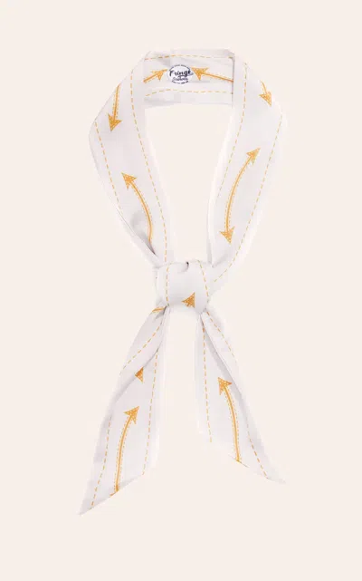 Fringe Scarves Smiley Off White Arrow Print Twilly