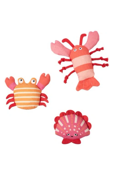 Fringe Studio Current Obsession Set Of 3 Squeaker Dog Toys In Pink/orange Multi