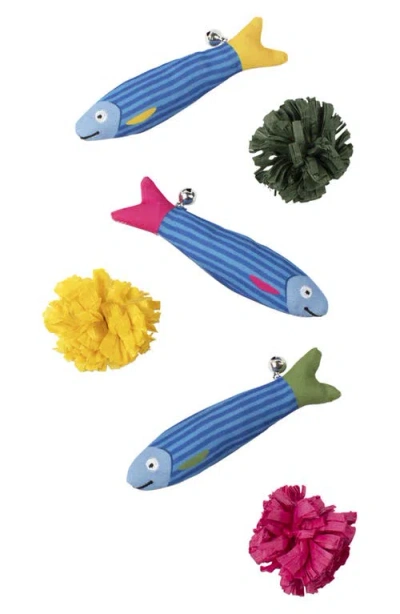 Fringe Studio Living The Sardine Life Set Of 6 Cat Toys In Blue Multi