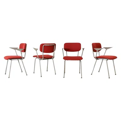 Pre-owned Friso Kramer Set Of 4 Brick Red Upholstered Ahrend De Cirkel Armchairs With Light Gray Frames