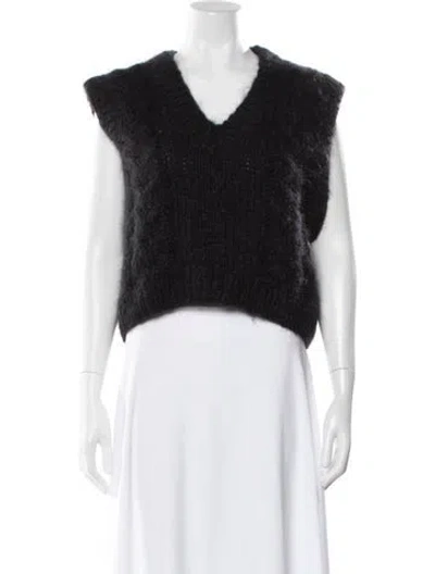 Pre-owned Frisson Knits Kid Mohair V-neck Sweater In Black