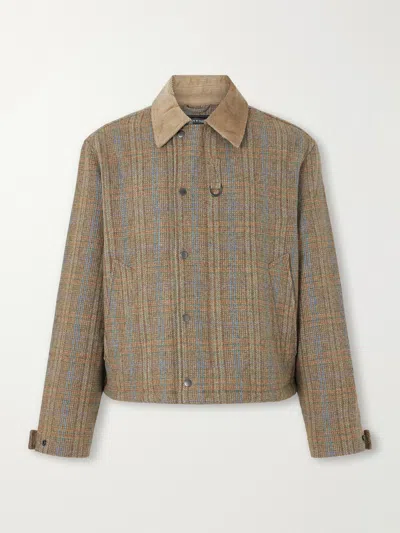 Frizmworks Corduroy-trimmed Checked Wool Jacket In Brown