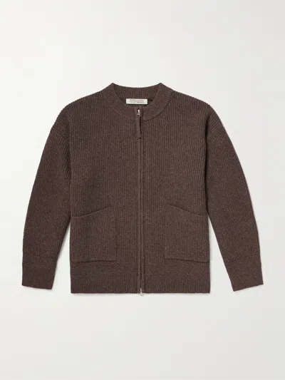 Frizmworks Deck Ribbed Wool-blend Zip-up Cardigan In Brown