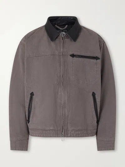 Frizmworks Distressed Leather-trimmed Cotton-canvas Jacket In Gray