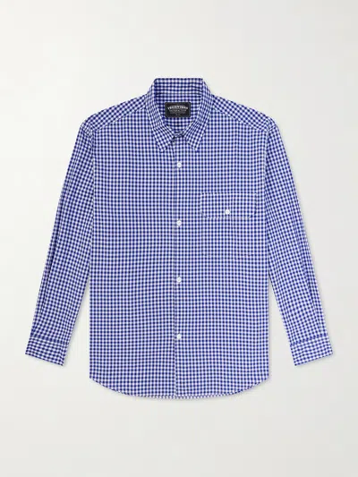 Frizmworks Ease Gingham Cotton Shirt In Blue