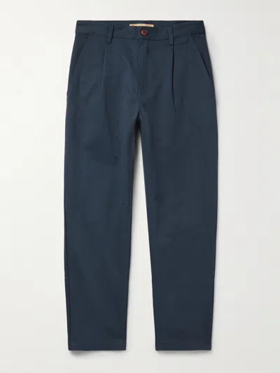 Frizmworks Haworth Tapered Cropped Pleated Cotton-twill Trousers In Blue