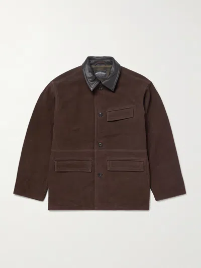 Frizmworks Leather-trimmed Suede Jacket In Brown