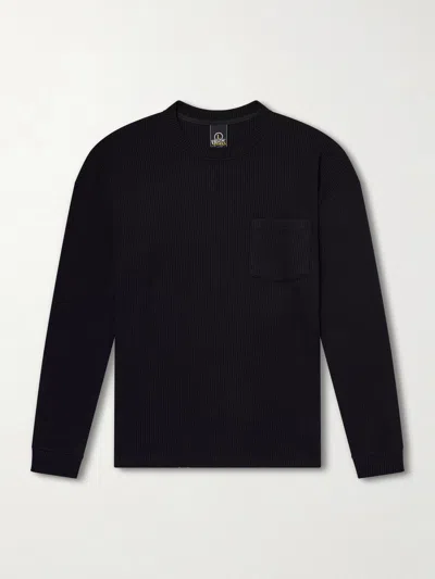 Frizmworks Oversized Waffle-knit Cotton-blend T-shirt In Black
