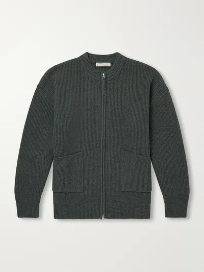 Frizmworks Ribbed-knit Wool-blend Zip-up Cardigan In Green