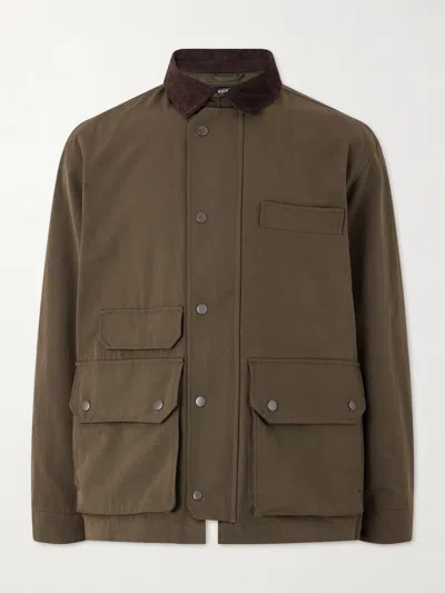 Frizmworks Royal Corduroy-trimmed Cotton-blend Canvas Jacket In Green