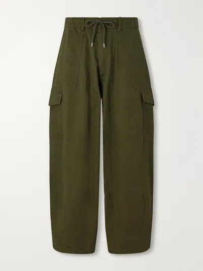 Frizmworks Wide-leg Cotton-twill Drawstring Cargo Trousers In Green