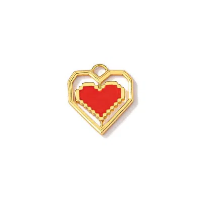 Frkl Women's Gold / Red Pixelated Spinning Heart Charm: Red