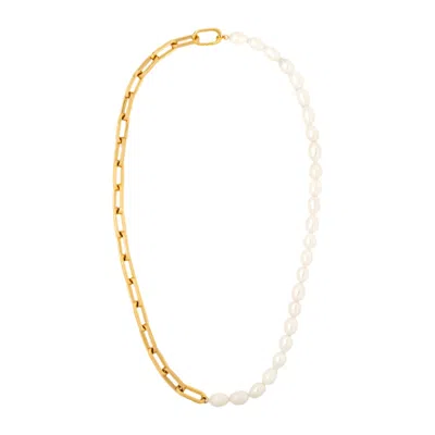 Frkl Women's Gold / White Half Pearl Half Mega Choker Necklace