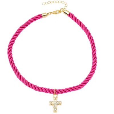 Frkl Women's Pink / Purple Tangle Gold Cross Necklace