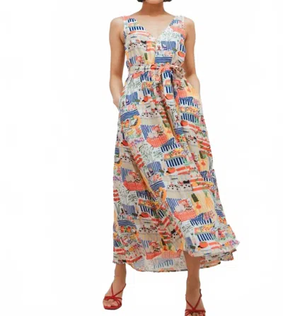 Frnch Achouak Marche Blanc Midi Dress In Yellow In Multi