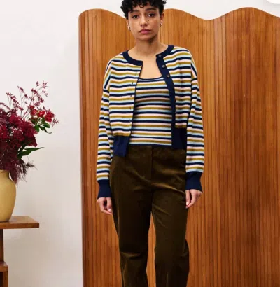 Frnch Agapanthe Striped Tank Top In Navy Blue Stripe In Burgundy