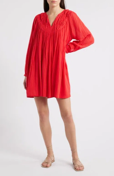 Frnch Aissya Long Sleeve Cotton Shift Dress In Rouge