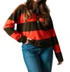 Frnch Akiko Stripe Polo Sweater Top In Red In Red