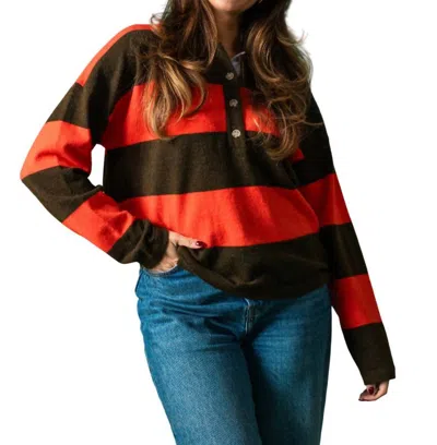 Frnch Akiko Stripe Polo Sweater Top In Red