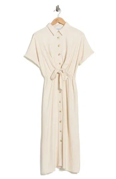 Frnch Alienor Short Sleeve Tie Waist Shirtdress In Neutral