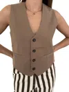 Frnch Alix Suit Vest Buttoned Top In Khaki In Green