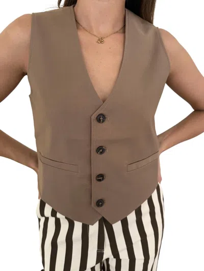 Frnch Alix Suit Vest Buttoned Top In Khaki In Green