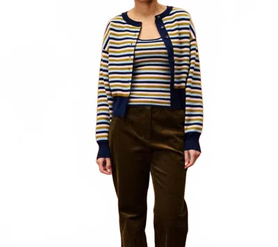 Frnch Amande Stripe Cardigan In Blue