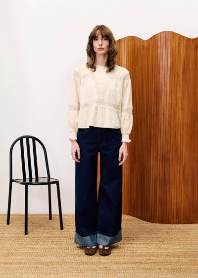 Frnch Ambre Long Sleeve Blouse In Crème In Multi