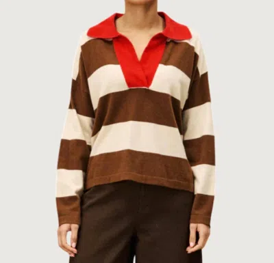 Frnch Amelie Collared V Neck Sweater In Candied Chestnut In Multi