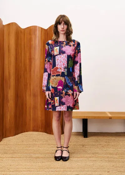 Frnch Ayurveda Dress In Print Salon Nuit In Pink