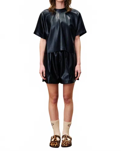 Frnch Bazin Faux Leather Top In Noir In Black
